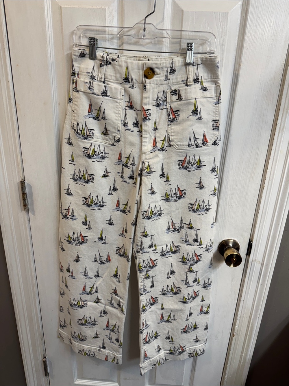 Maeve’s Women’s Cream Sailboat Print Wide-Leg Jeans